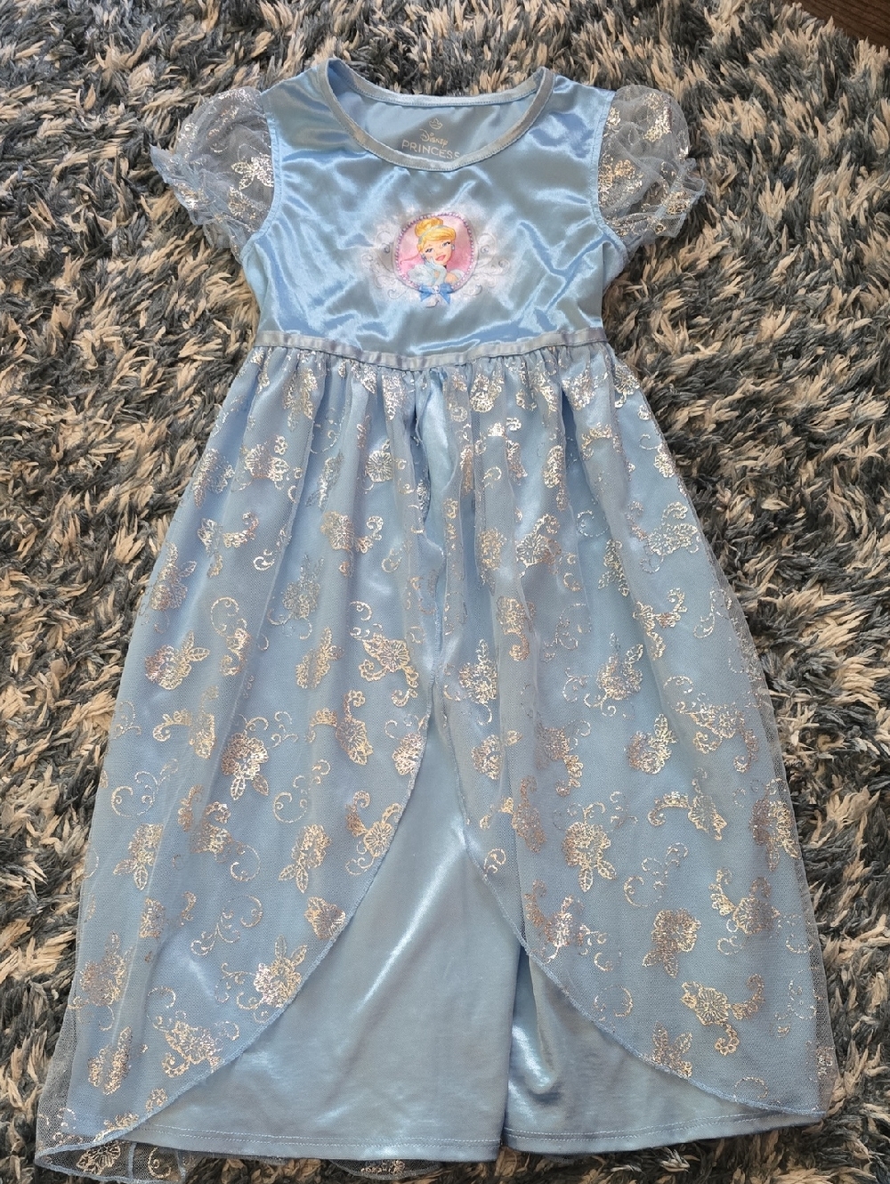 Disney Light Blue Cinderella Sparkle Overlay Kids Nightgown Dress
